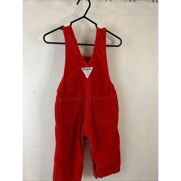 Oshkosh red corduroy overalls 6m? snaps - Picture 3 of 6